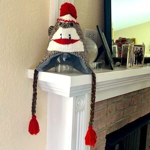 Knitted Winter Sock Monkey Cap ( Child) with 12.5” Braids